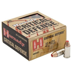 Hornady Critical Defense Handgun Ammunition .32 Auto 60gr FTX 1000 fps 25/ct Hornady Critical Defense Handgun Ammunition .32 Auto 60gr FTX 1000 fps 25/ct